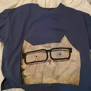 cat with glasses shirt, size L